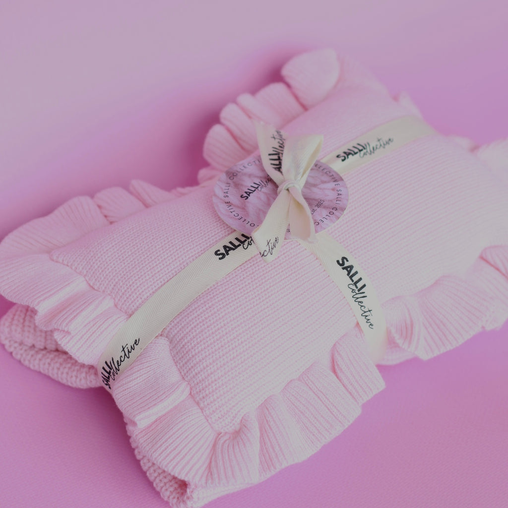 IN STOCK Pink frilled doll blanket + Pillow set
