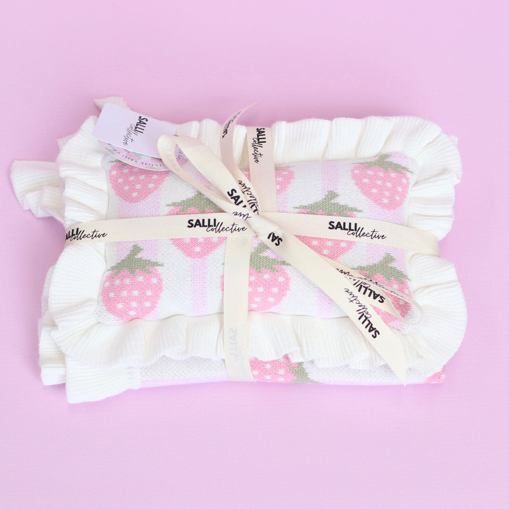 IN STOCK Strawberry frilled doll Blanket + Pillow set