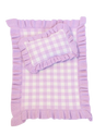 Frilled Purple Gingham doll Blanket + Pillow set