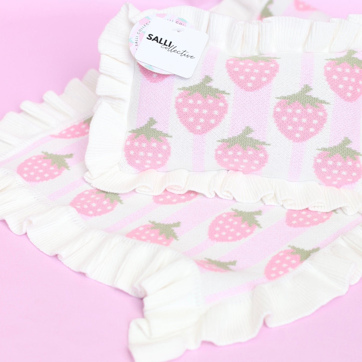 Strawberry frilled doll Blanket + Pillow set