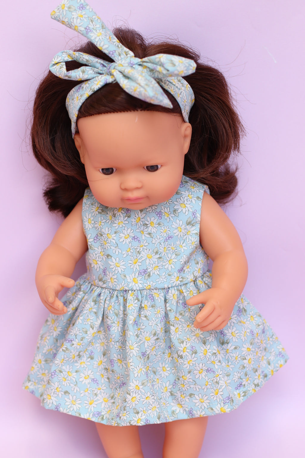 Lined bodice dress + Head wrap in Daisy Meadow