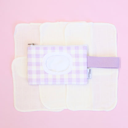 Dolly baby wipes set - Lilac Gingam
