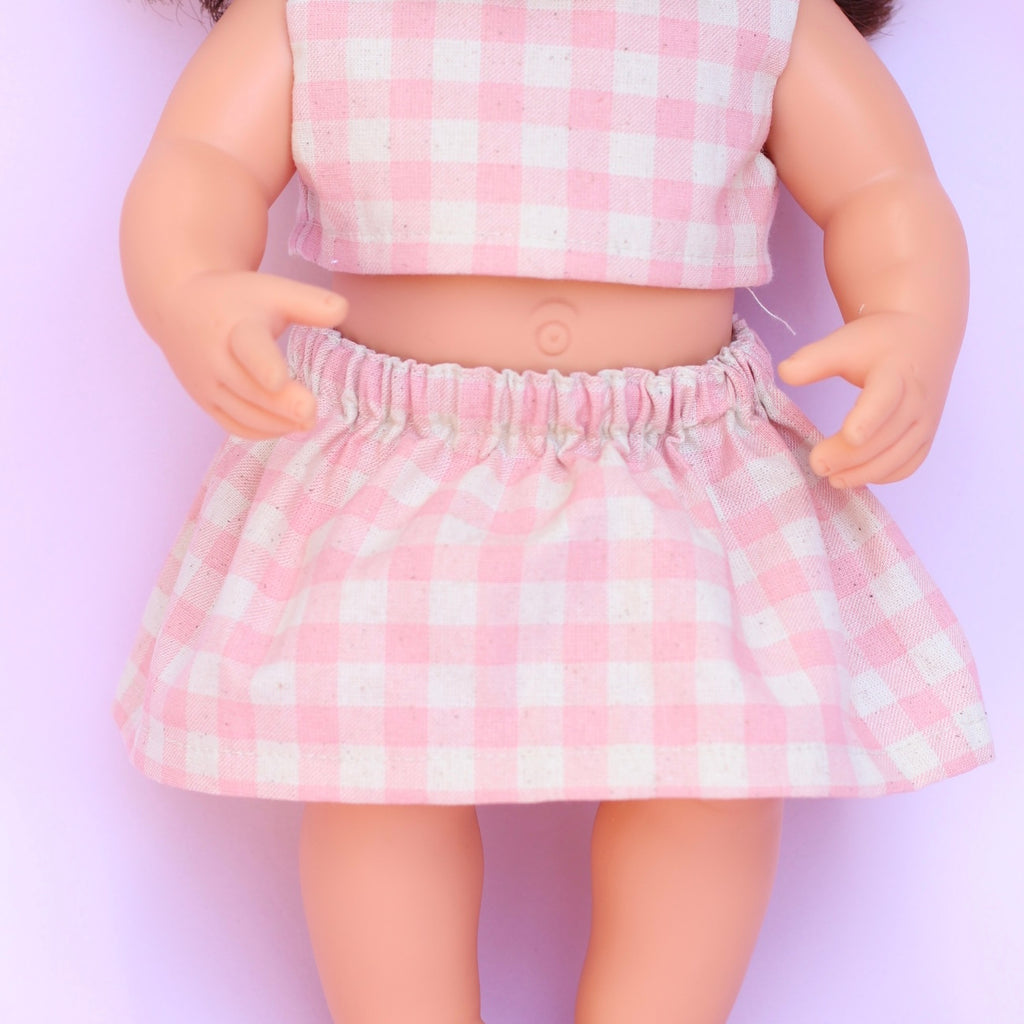 Two piece set + Head wrap in Pink Gingham