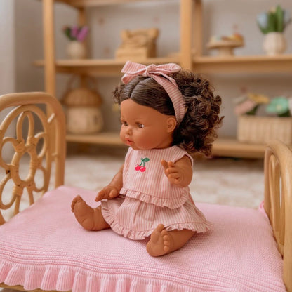 PRE ORDER Vintage Pink & Ivory Frilled Three-Piece Set with Cherry 🍒 Embroidery
