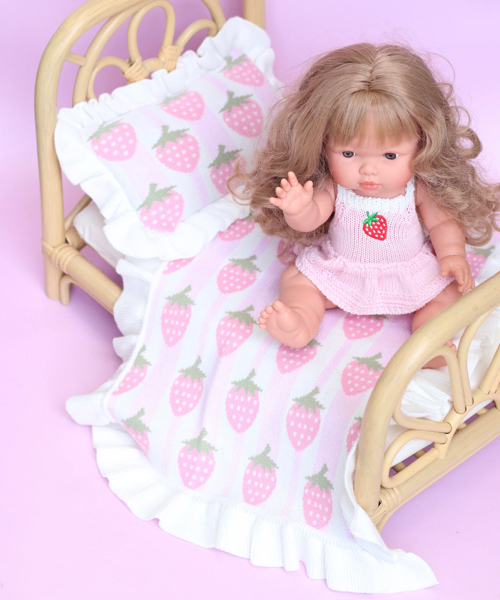 IN STOCK Strawberry frilled doll Blanket + Pillow set