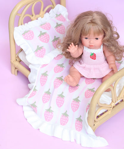 Strawberry frilled doll Blanket + Pillow set