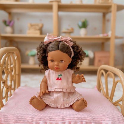 PRE ORDER Vintage Pink & Ivory Frilled Three-Piece Set with Cherry 🍒 Embroidery