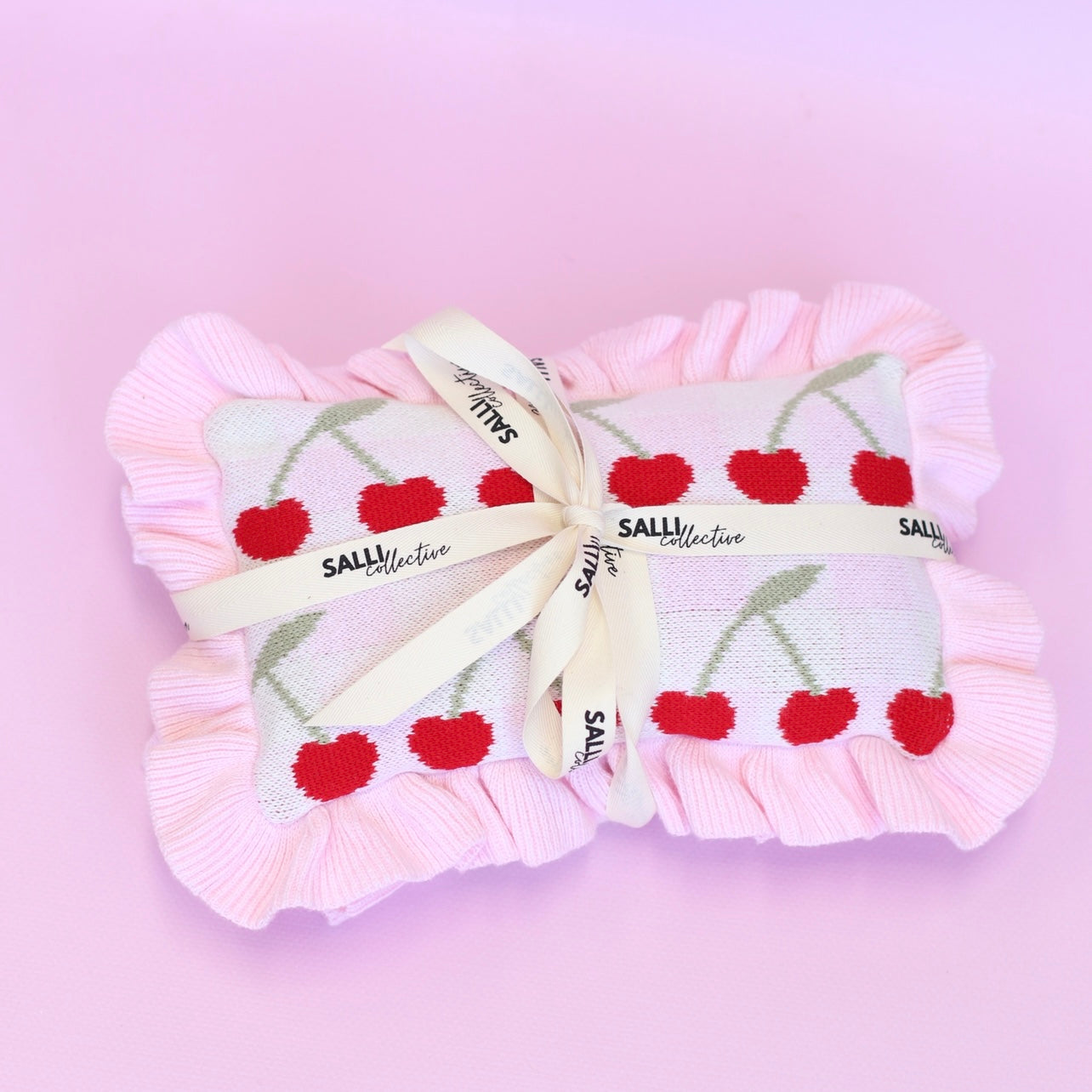 IN STOCK Frilled Gingham Cherry Blanket + Pillow set