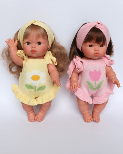 PRE ORDER Doll Garden girls Pink knitted Romper Dolls clothes - Fits 34-38cm Minikane Gordis, Mini Colettos, Miniland Dolls, Llorens dolls