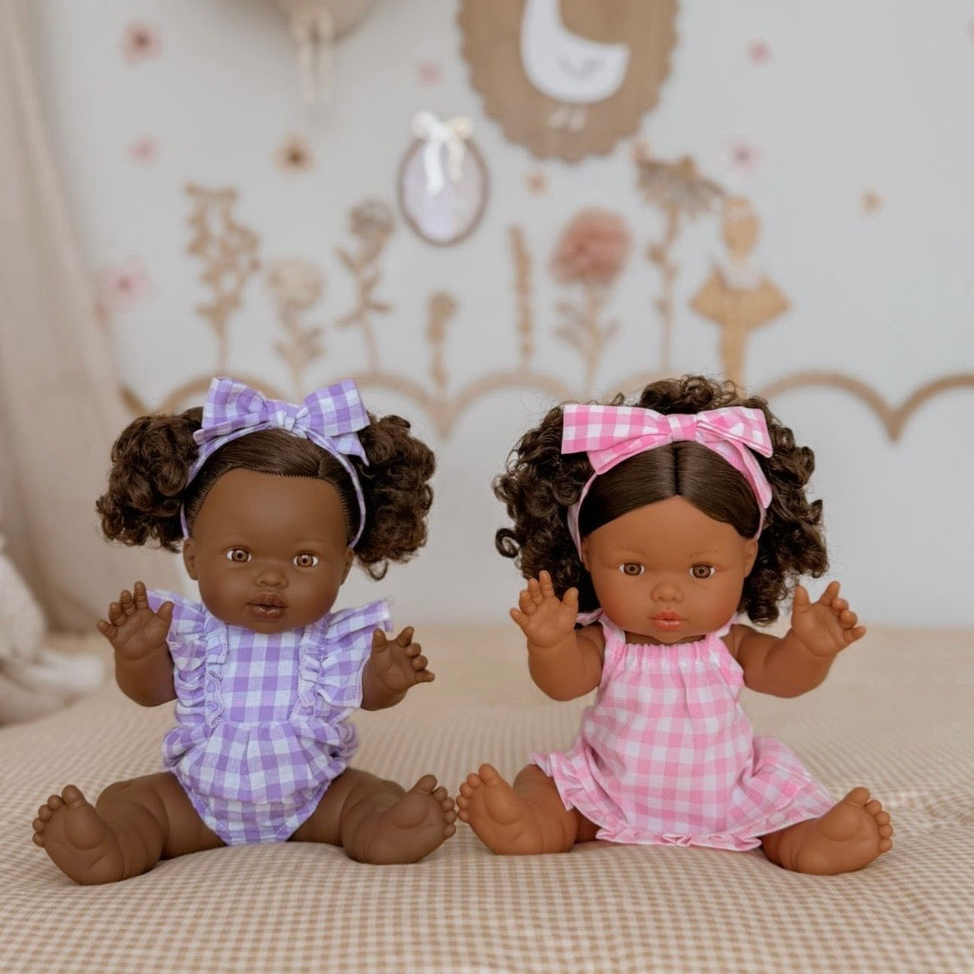 PRE ORDER Lilac Gingham frill romper set + Bow