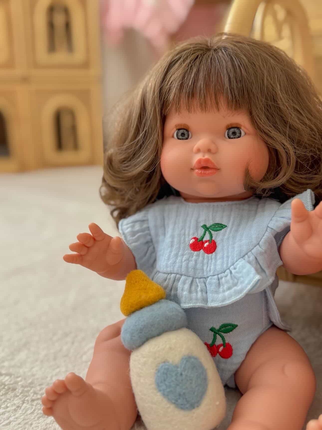 Cherry Frilled Bib & Diaper Doll Set 🍒