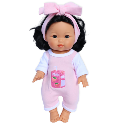 PRE ORDER Strawberry Sips Milk Romper + Bow set - Fits 34-38cm Minikane Gordis, Mini Colettos, Miniland Dolls, Llorens dolls (Copy)