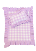 IN STOCK Frilled Purple Gingham doll Blanket + Pillow set