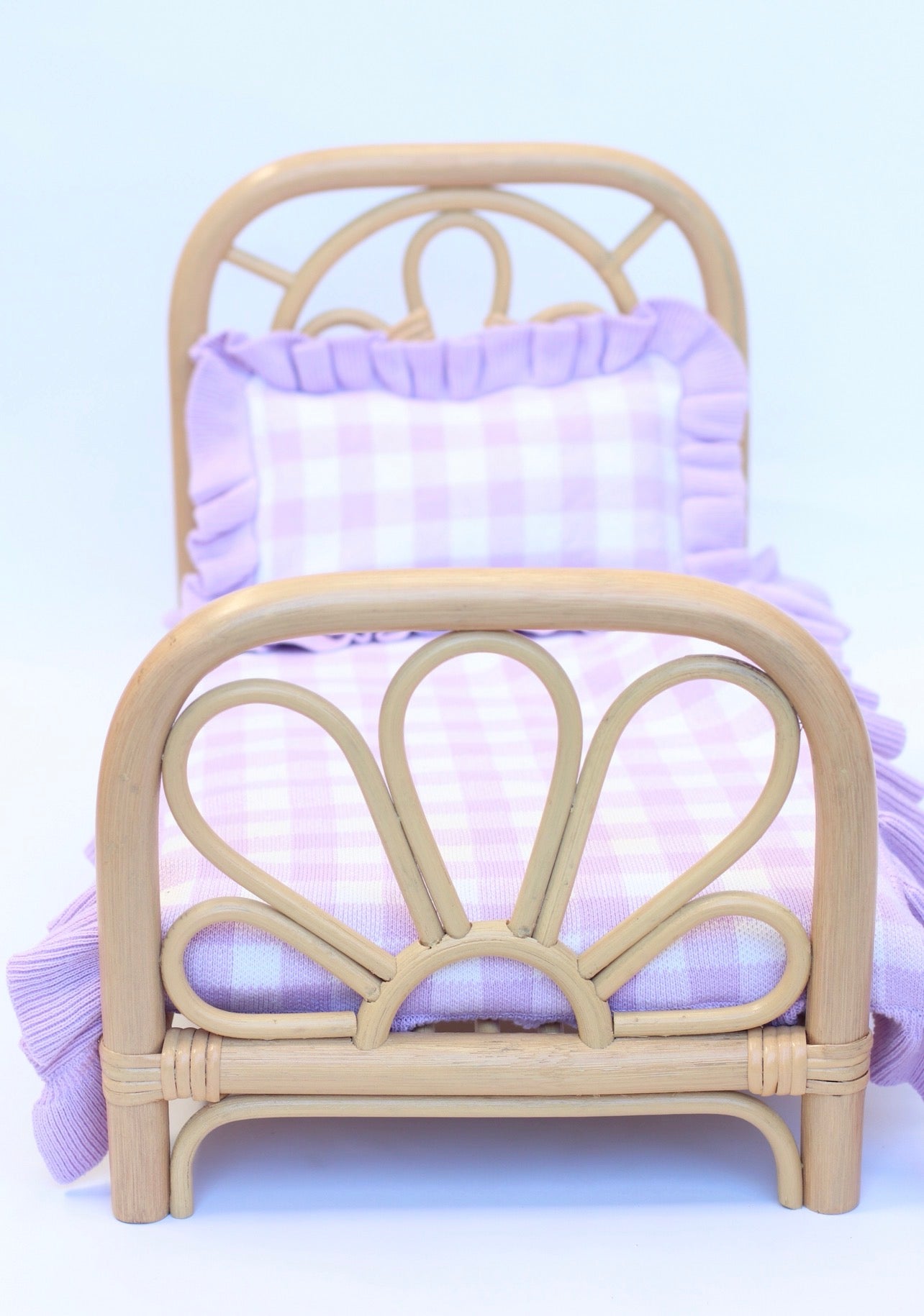 IN STOCK Frilled Purple Gingham doll Blanket + Pillow set