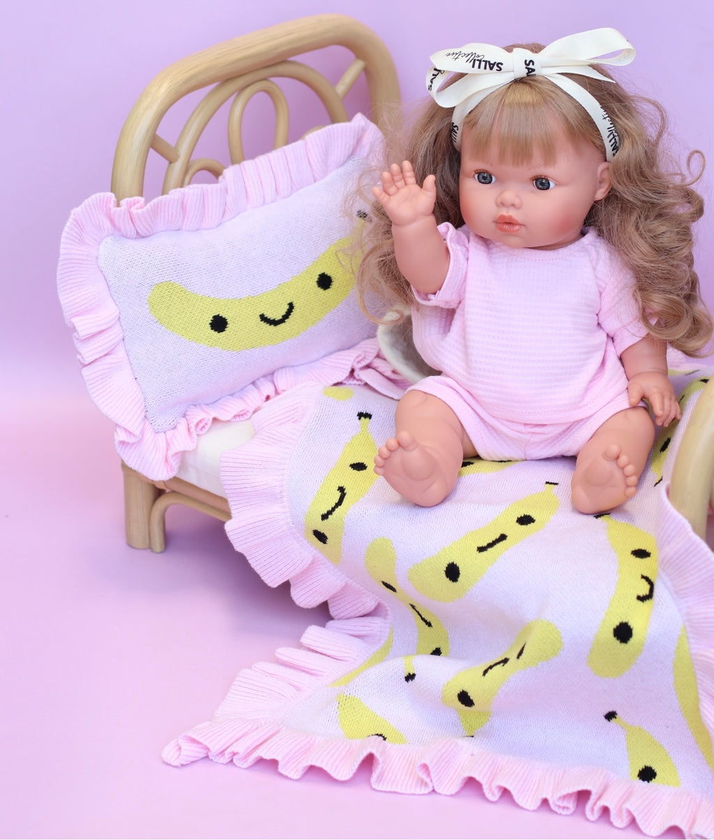 IN STOCK frilled Smilie Banana doll Blanket + Pillow set