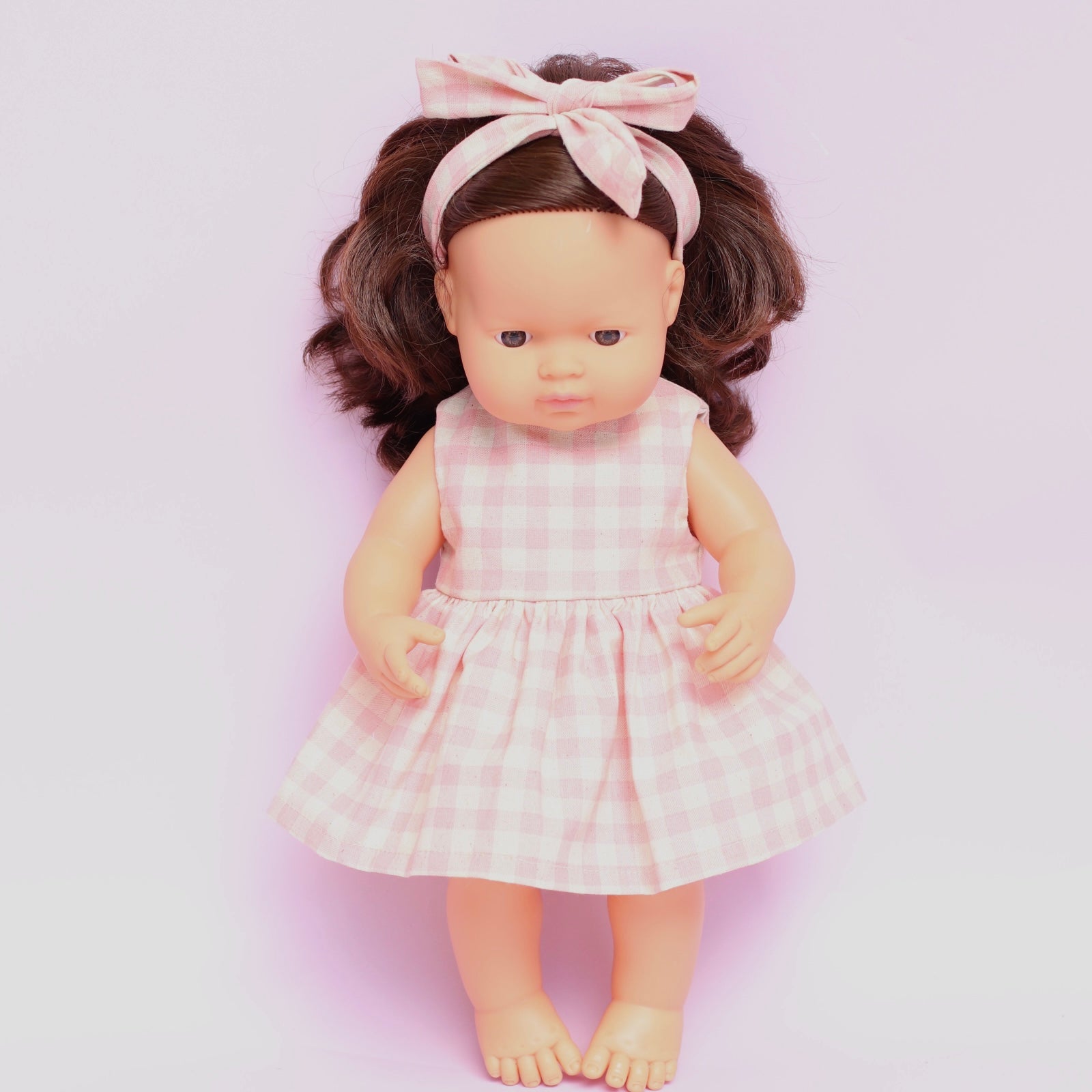 Lined bodice dress + Head wrap in Pink Gingham