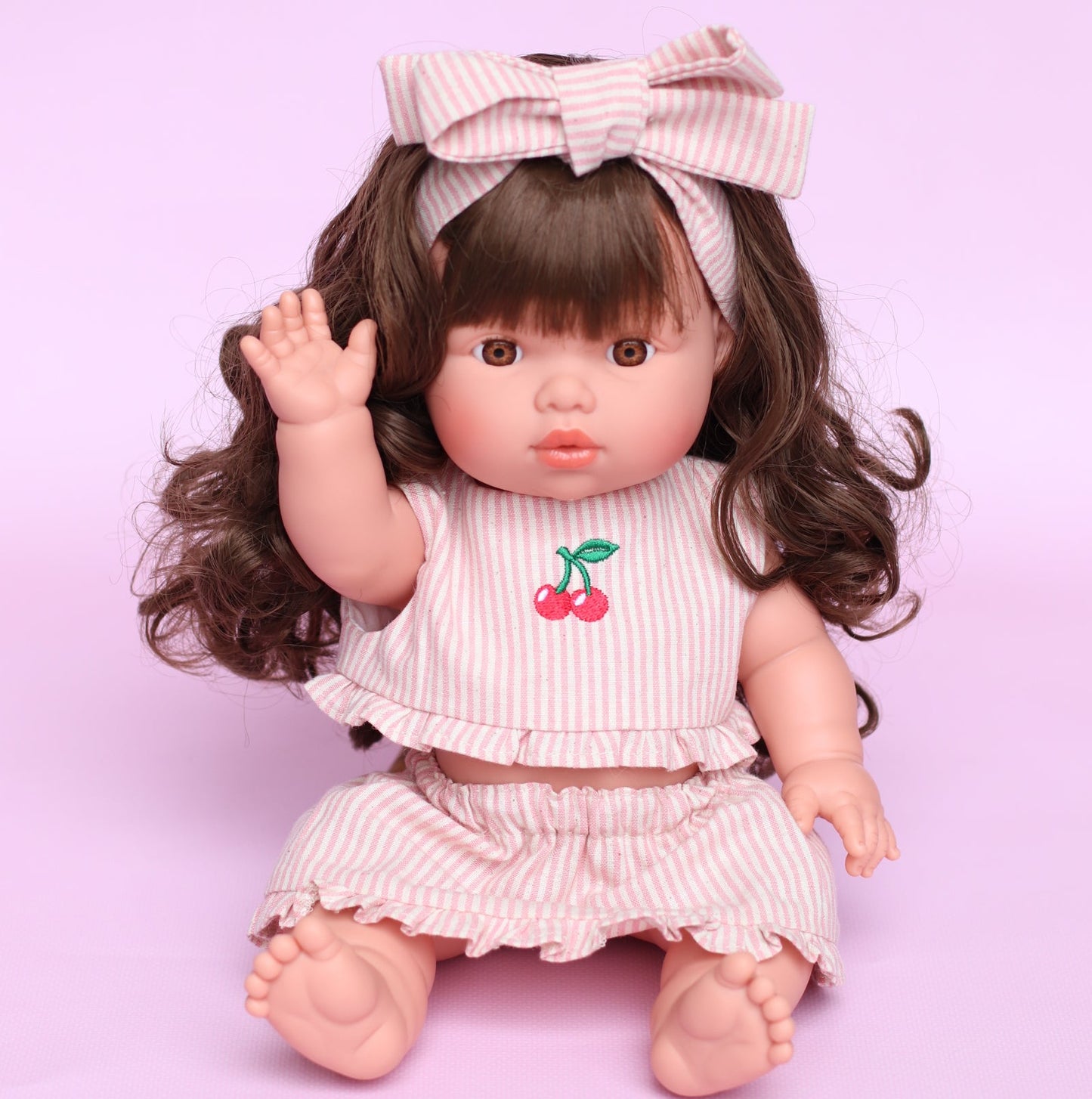 PRE ORDER Vintage Pink & Ivory Frilled Three-Piece Set with Cherry 🍒 Embroidery