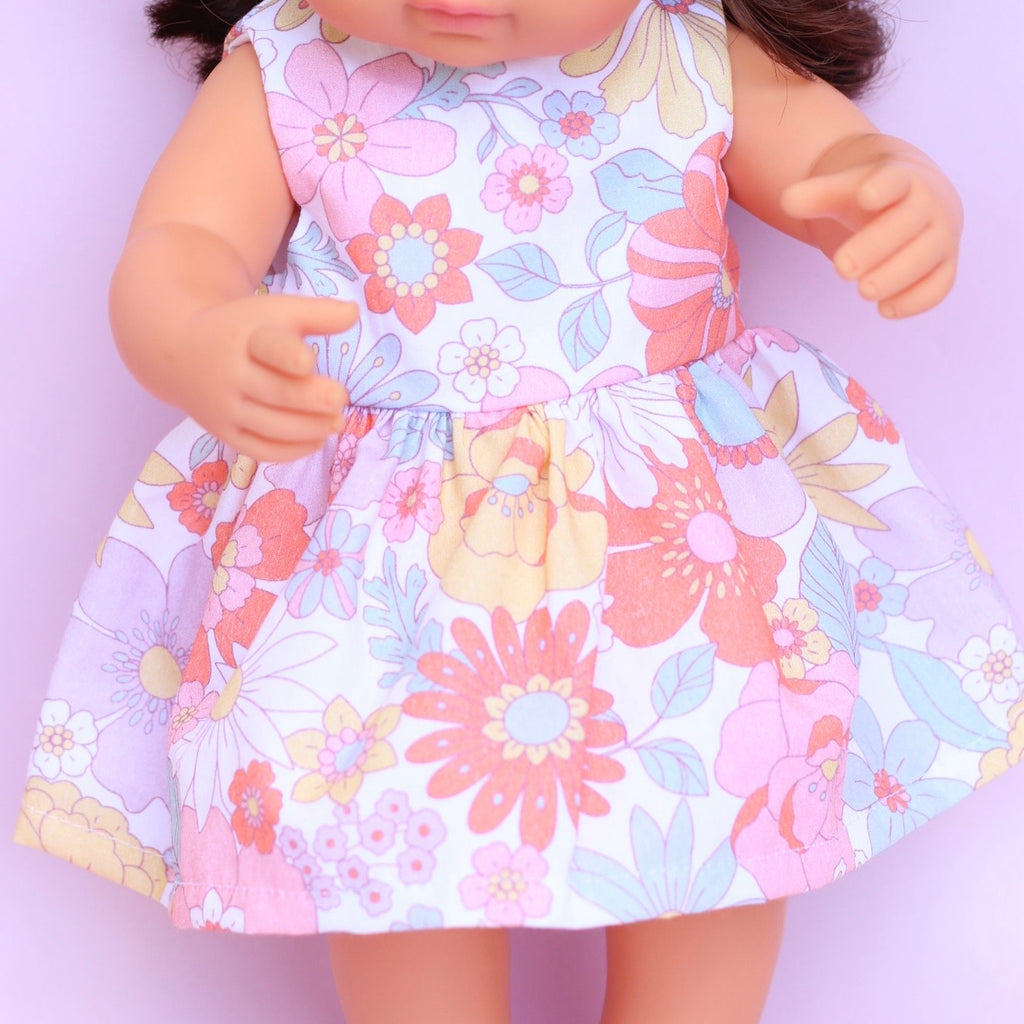 Lined bodice dress + Head wrap in Vintage petal garden