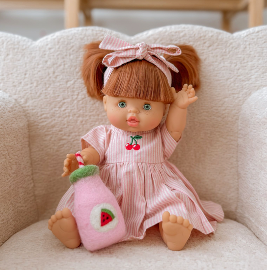 Dolls Dusty Pink Pinstripe Cherry 🍒 Gingham Chloe Gingham dress - Fits 34-38cm Minikane Gordis, Mini Colettos, Llorens dolls