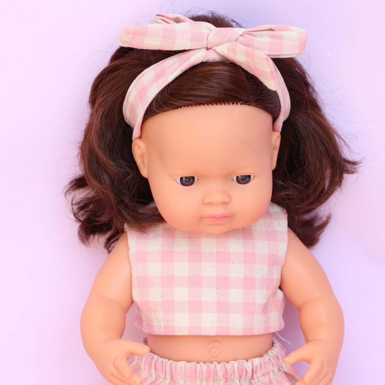 Two piece set + Head wrap in Pink Gingham