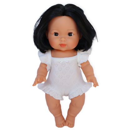 PRE ORDER White heart pointelle heart Playsuit - Fits 34-38cm Minikane Gordis, Mini Colettos, Miniland Dolls, Llorens dolls