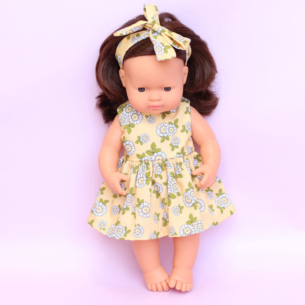 Lined bodice dress + Head wrap in Daisy