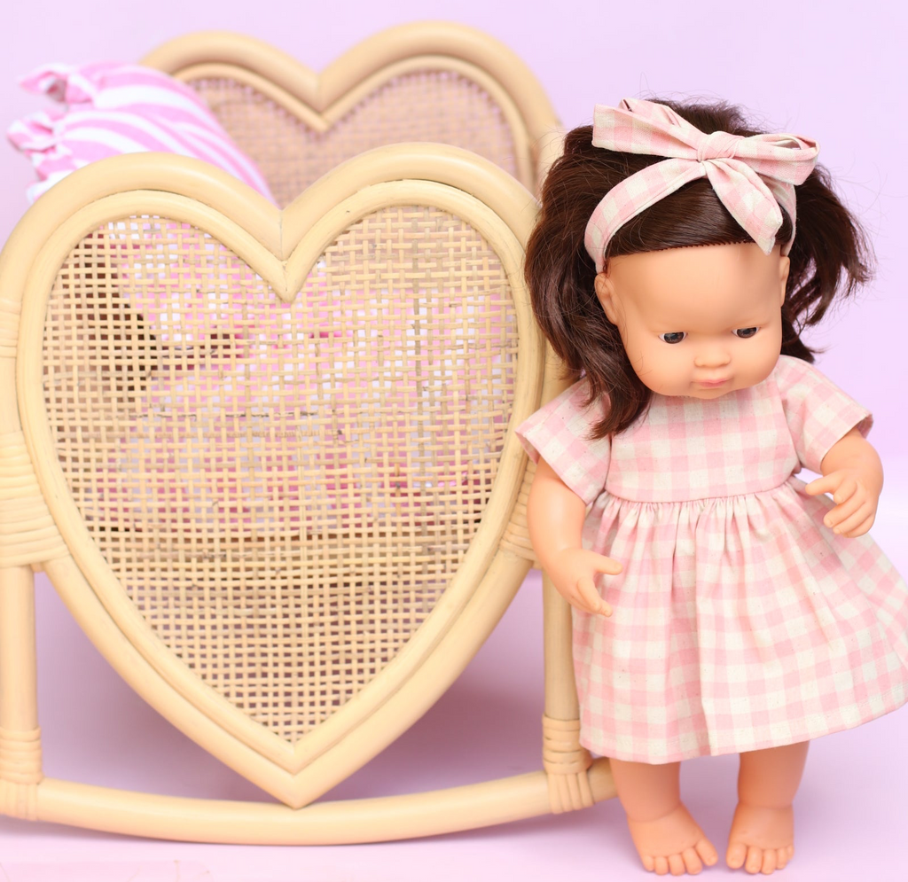 Chloe dress + Head wrap in Pink Gingham